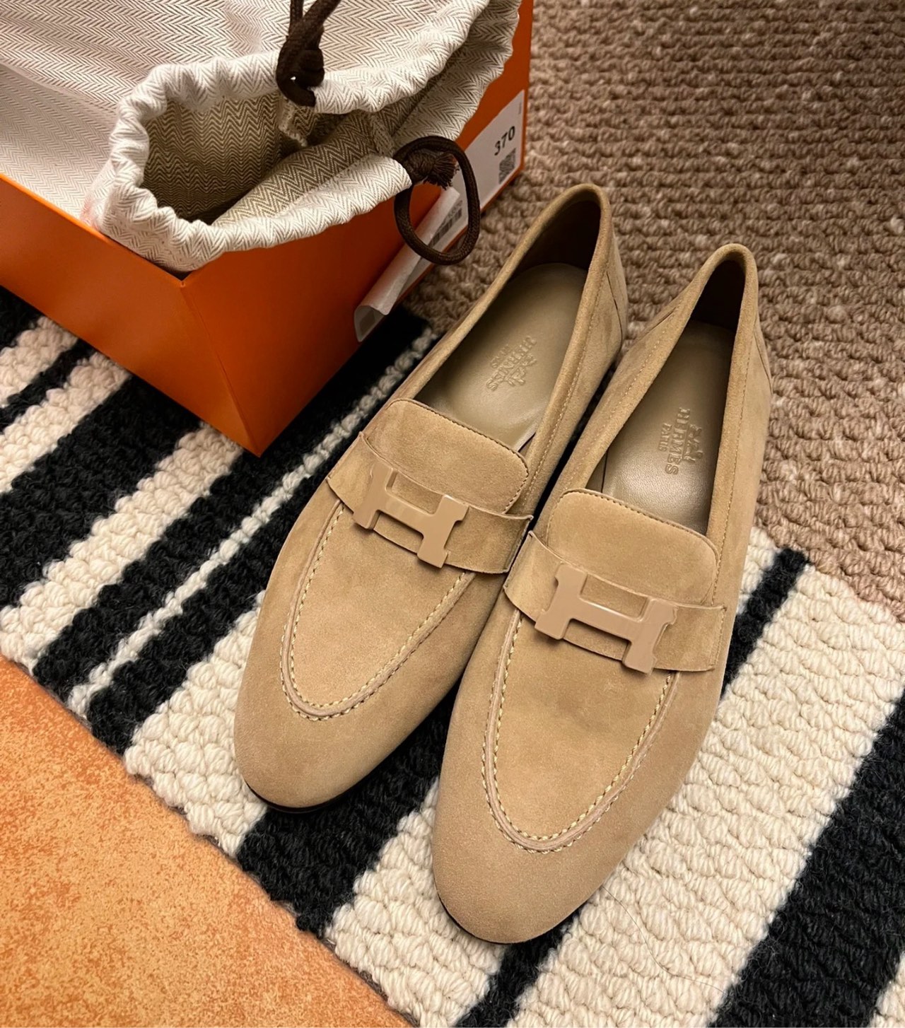 未使用 Hermes/爱马仕 大象灰色乐福鞋 38码  全新全套 13772733