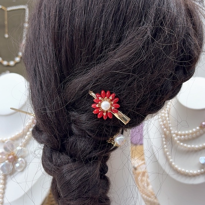 淡水珍珠发饰银S925镶嵌