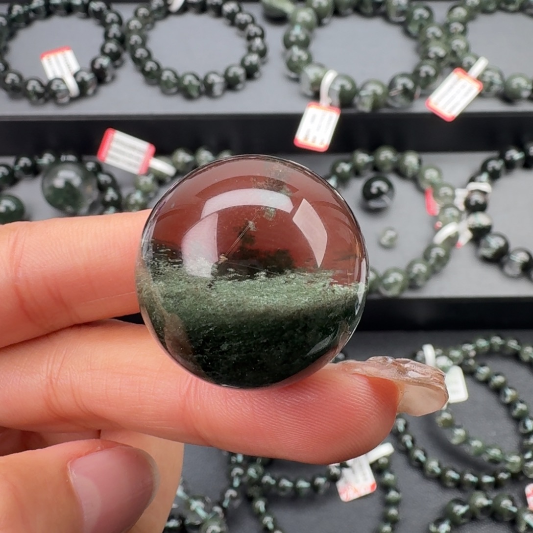 大***姐水晶手链未镶嵌天然绿幽灵聚宝盆