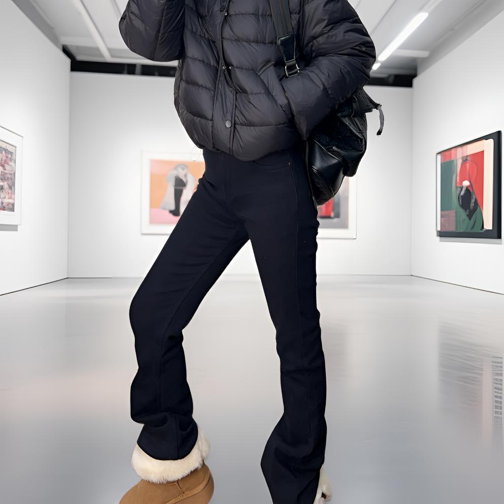 次仁卓嘎服装新款高品质时尚百搭高腰加绒微喇牛仔裤68385