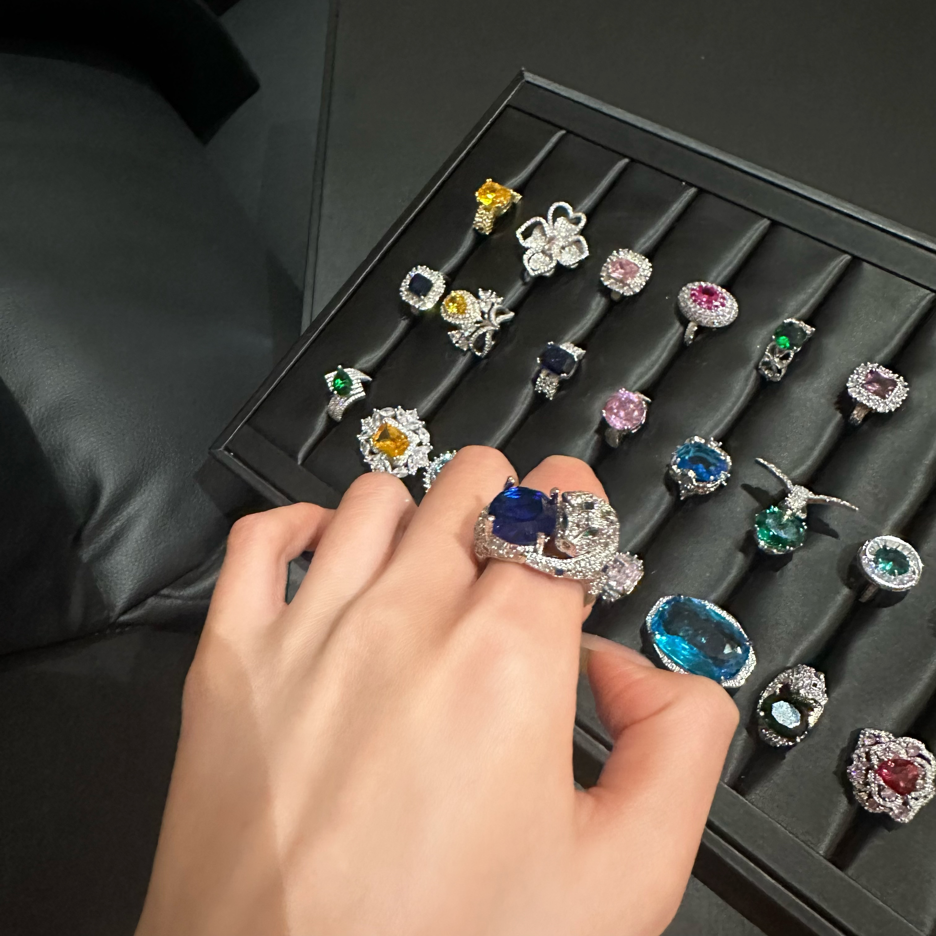 925银锆石戒指 蓝豹子奢华高定珠宝戒指时尚气质