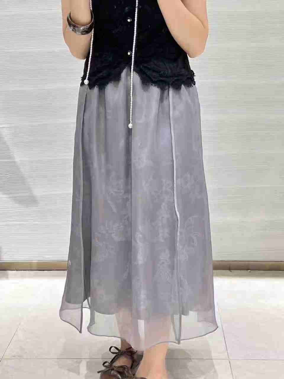 桑蚕丝双层真丝女裙23165-5【灰色】