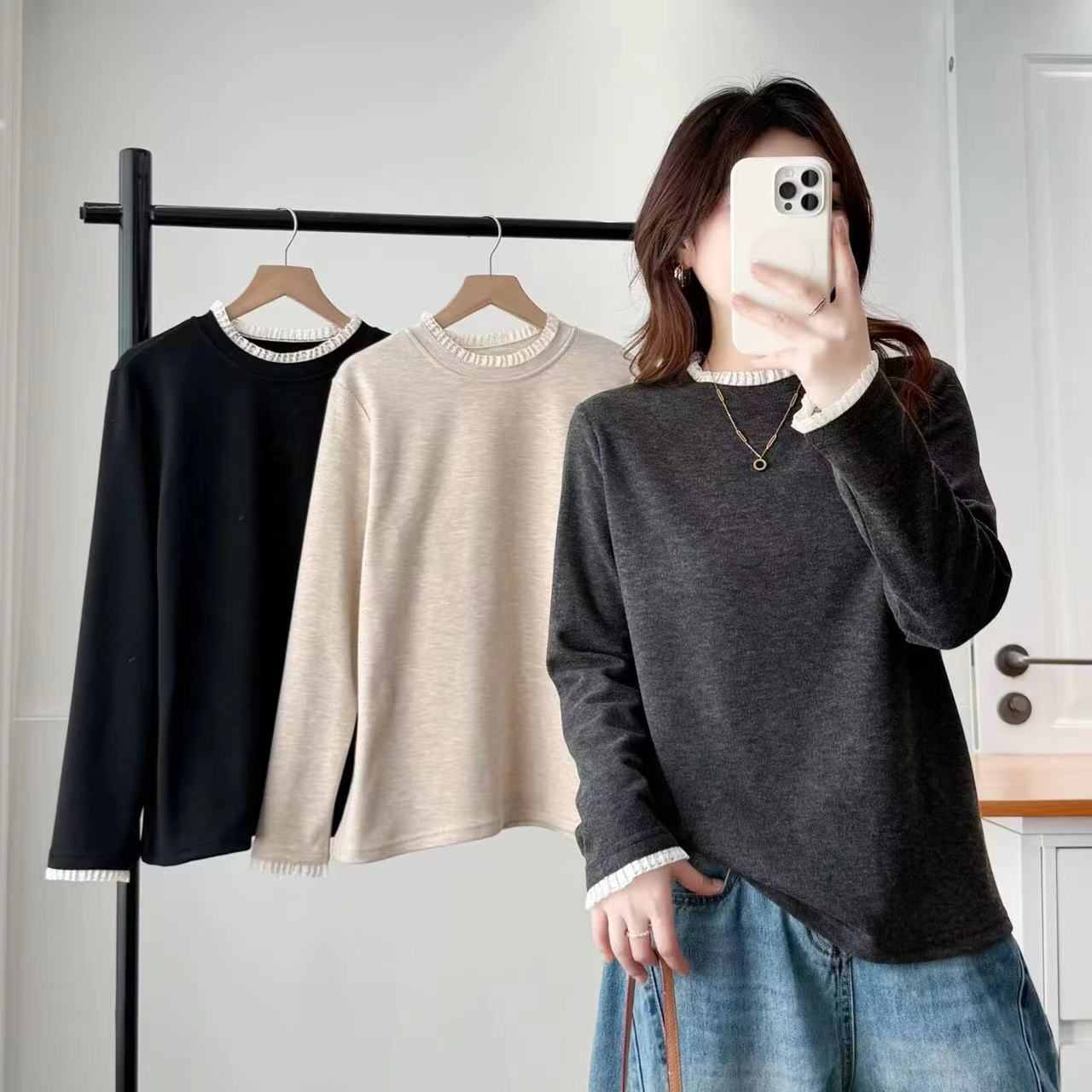 百搭圆领显瘦T恤套头简约风女T恤上衣