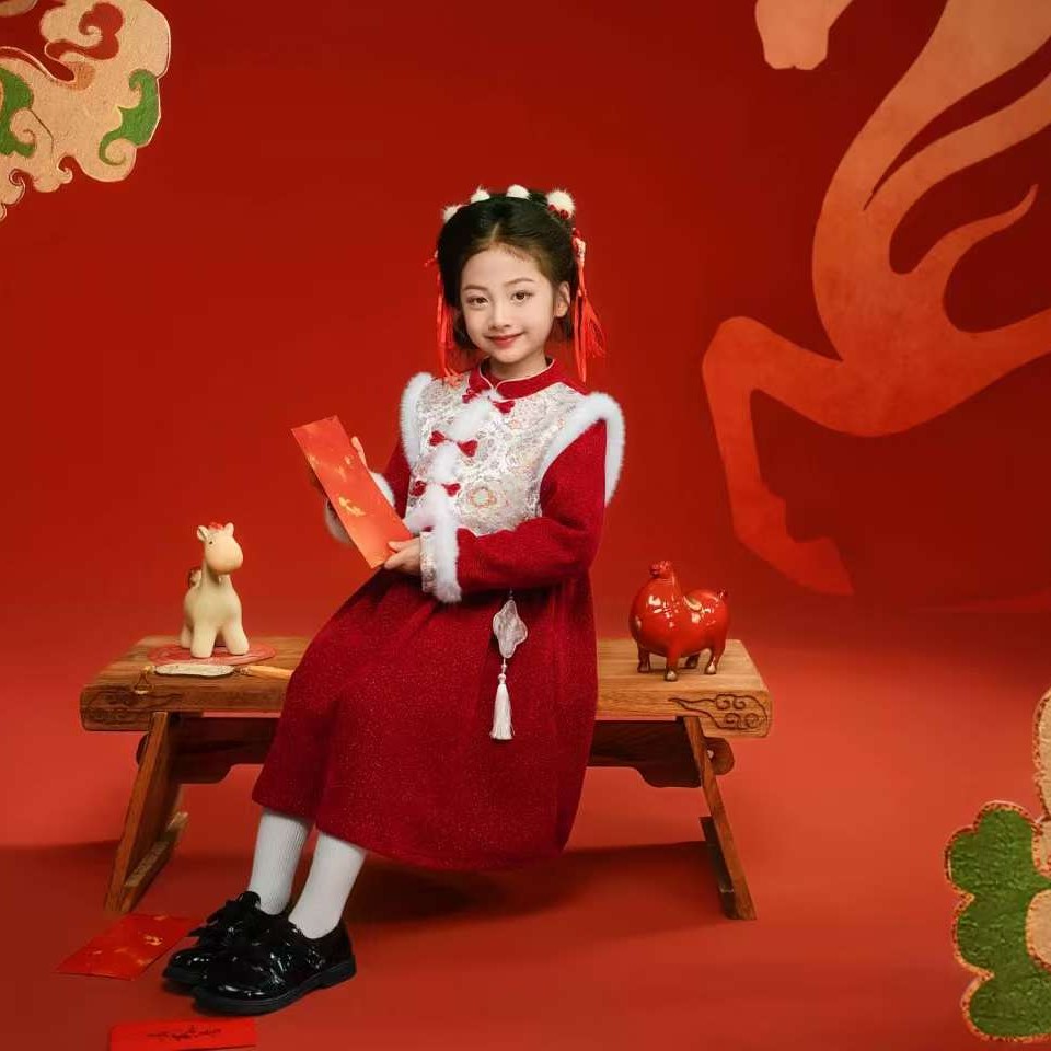大女童新年国风连衣裙