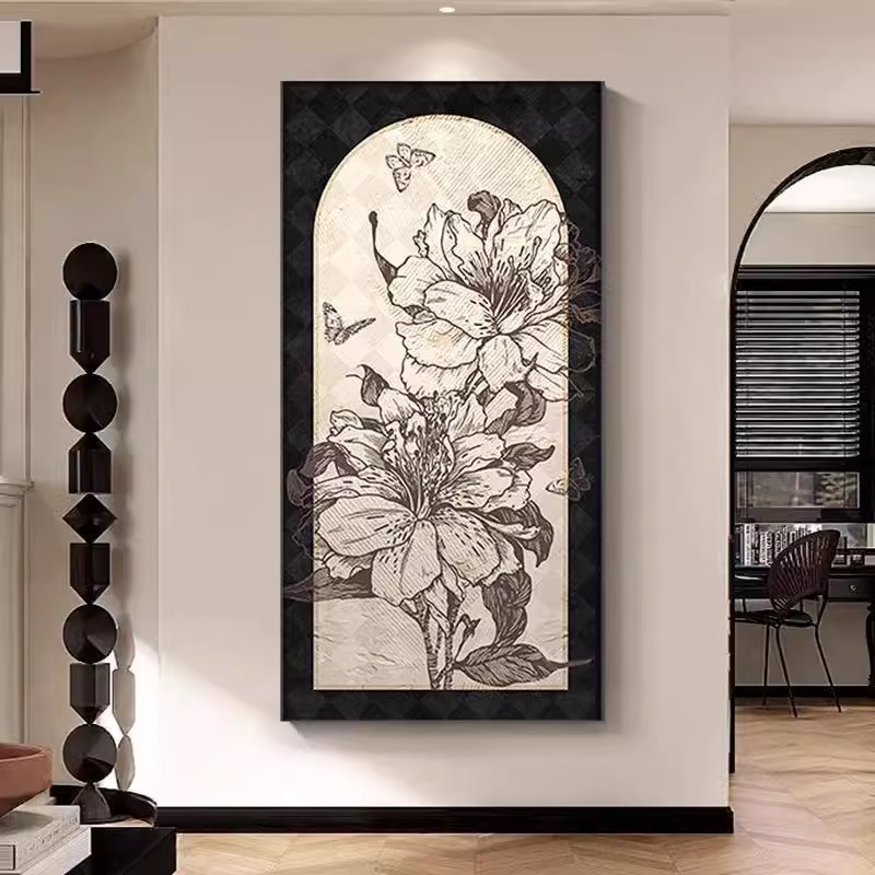法式中古风玄关装饰画小众艺术走廊过道墙挂画复古美式高级感壁画