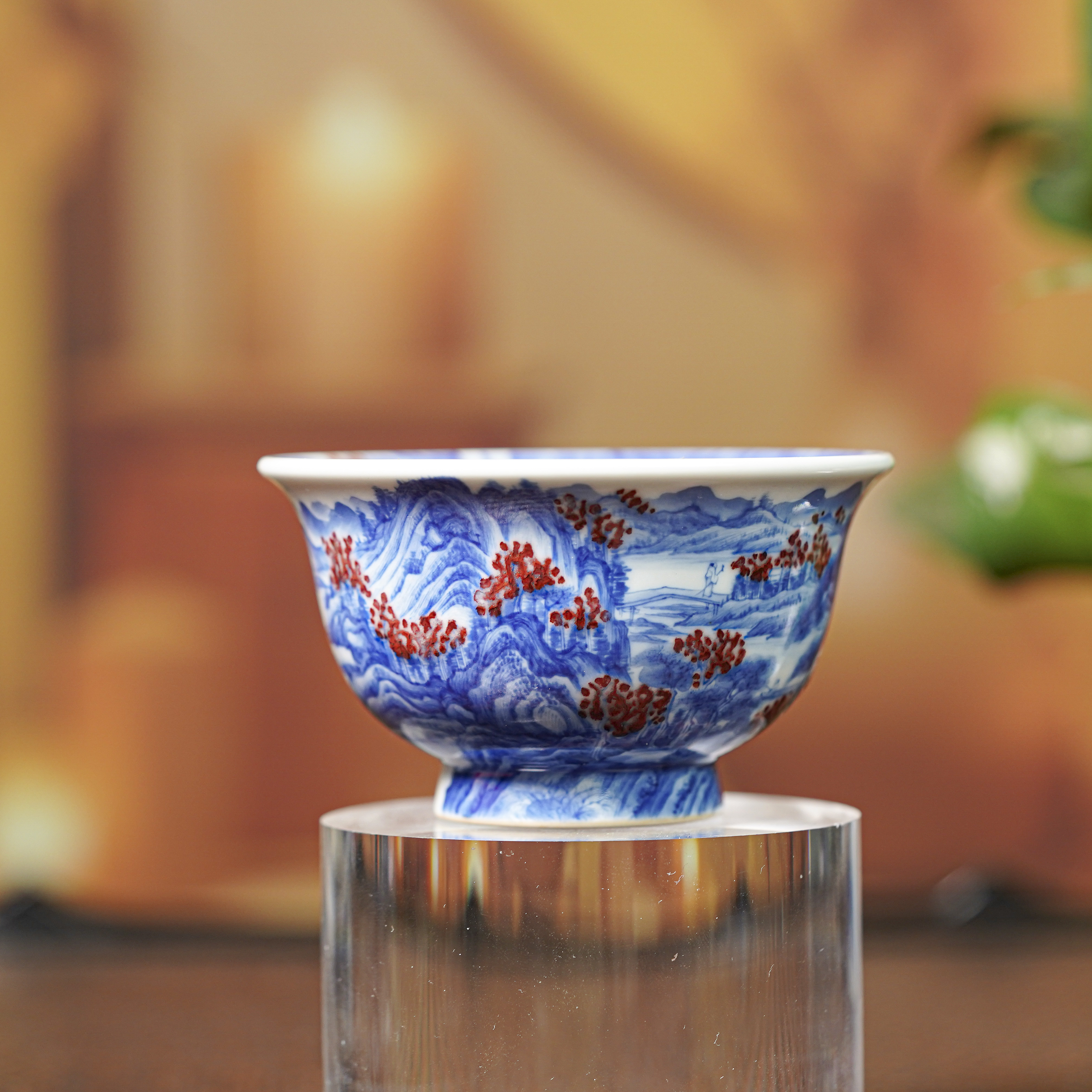 【墨舍名窑】林涛小馆釉里红山水富春山居压手杯ltxg154陶瓷复古