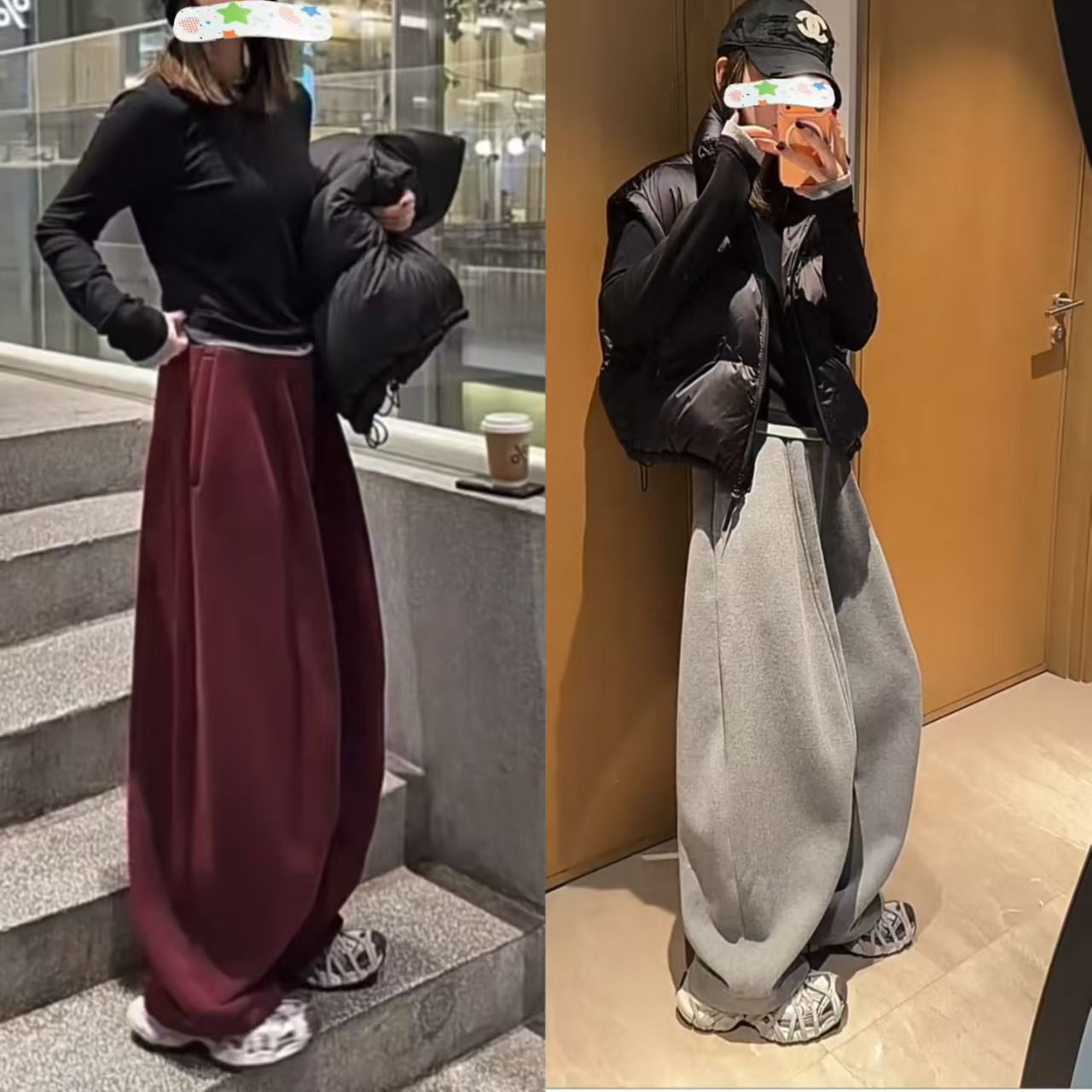 2025欧货新款加厚加绒松紧腰宽松女冬季无廓形弯刀阔腿气球裤女