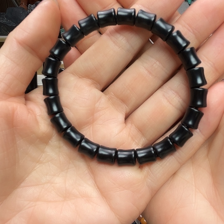 和田玉（墨玉）未镶嵌手链卡7.5竹节