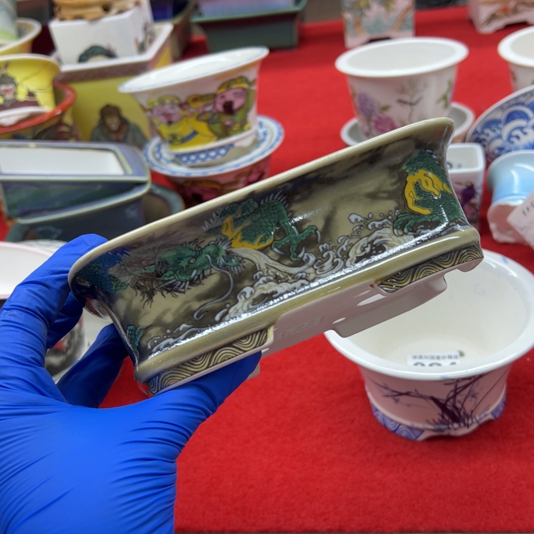 花盆紫砂090号瑕疵18/14/5.5cm仿手绘青龙