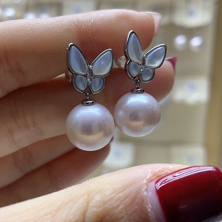 淡水珍珠耳饰银S925镶嵌