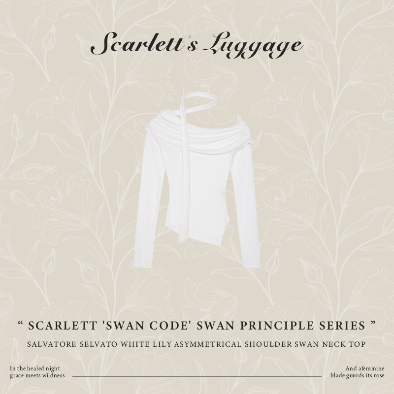 Scarlett ‘Swan Code’天鹅法则系列塞尔瓦托白贝母斜肩天鹅颈上装