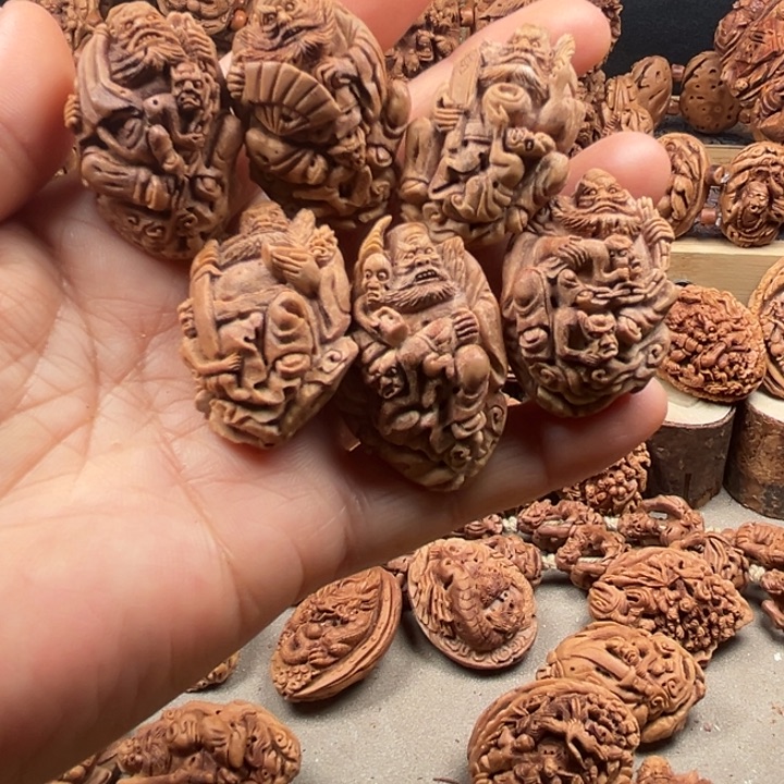 桃核手串W*桃核雕刻钟馗单粒