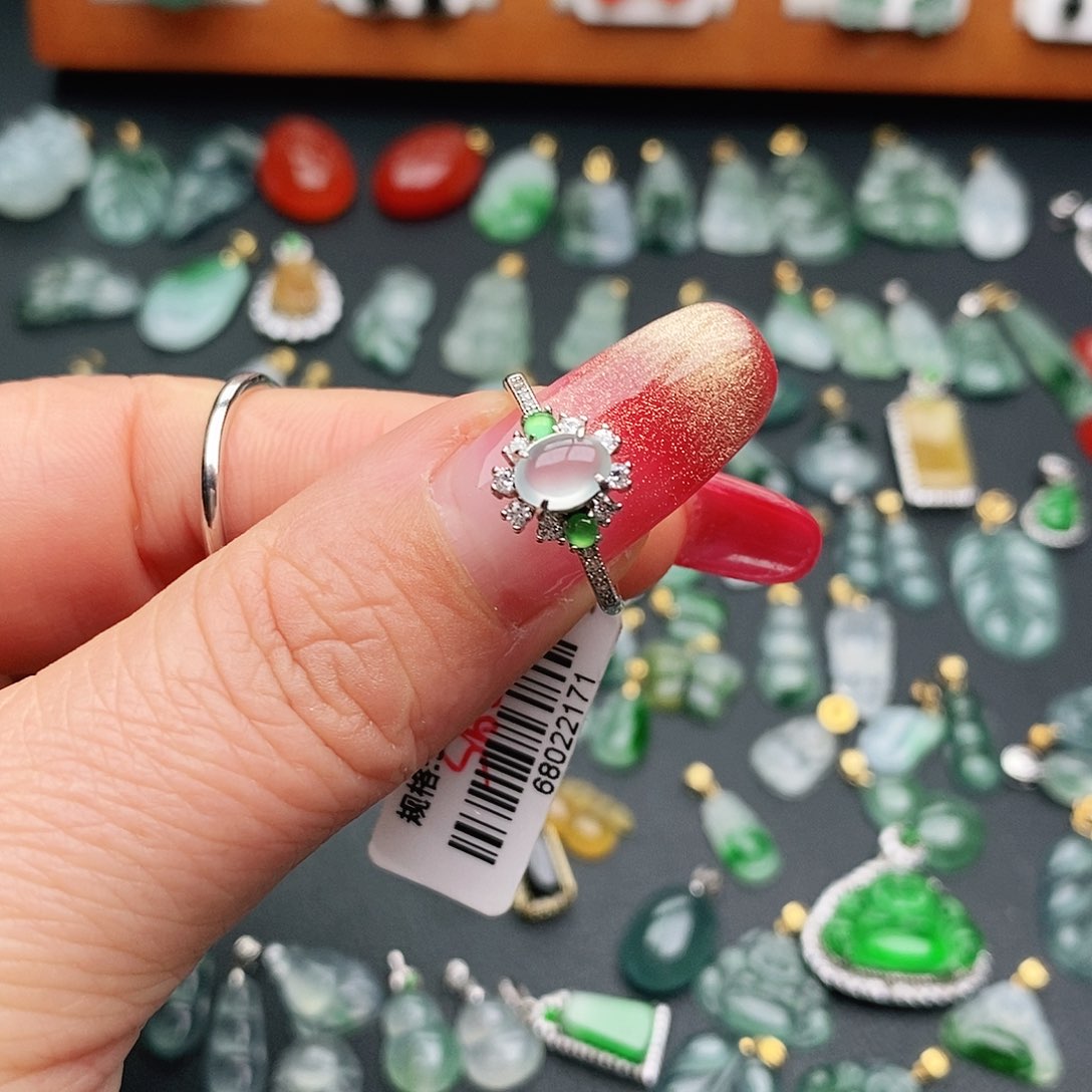 翡翠戒指银S925镶嵌小****7戒指