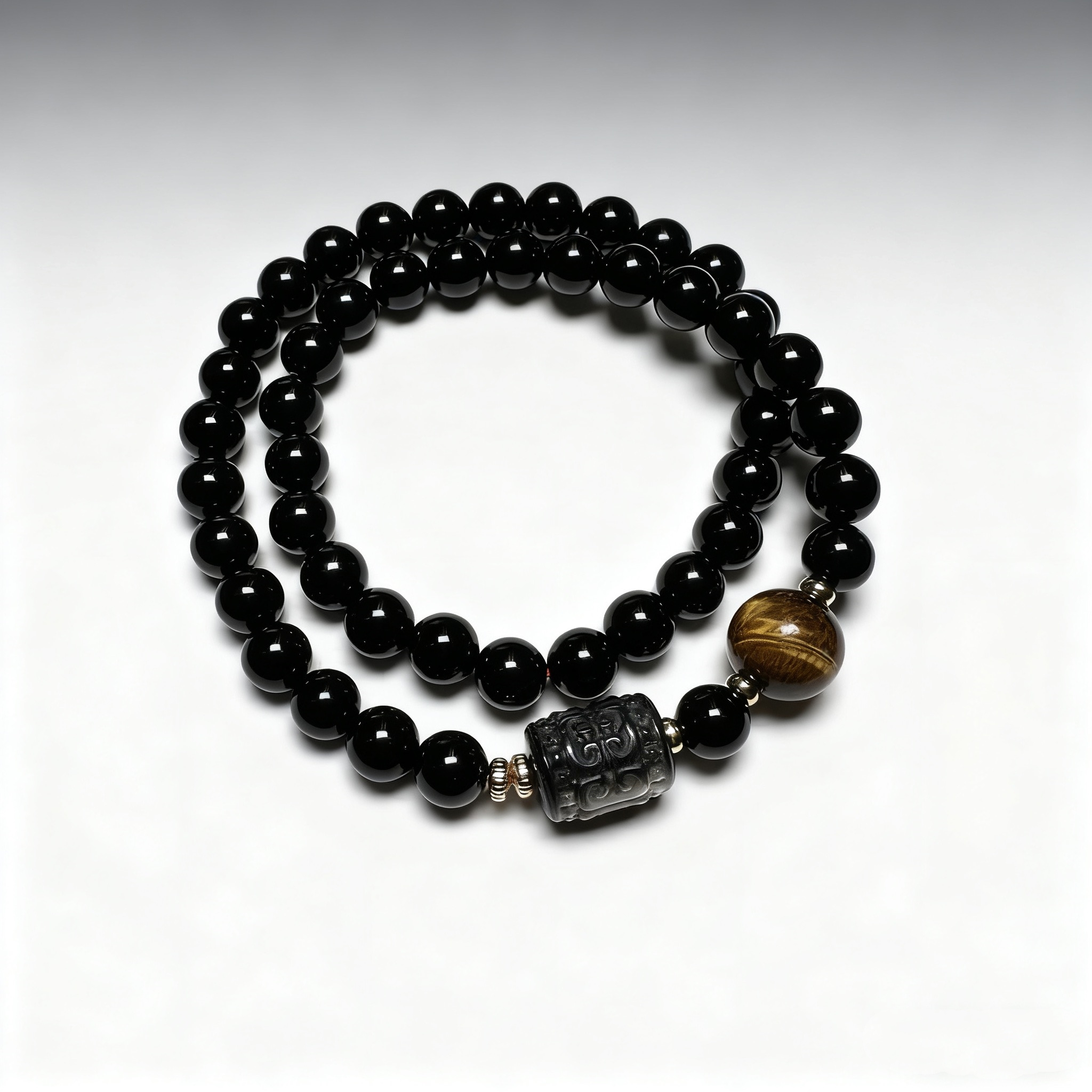 V26黑玛瑙黑曜石虎眼双圈手串（随机礼盒）Z