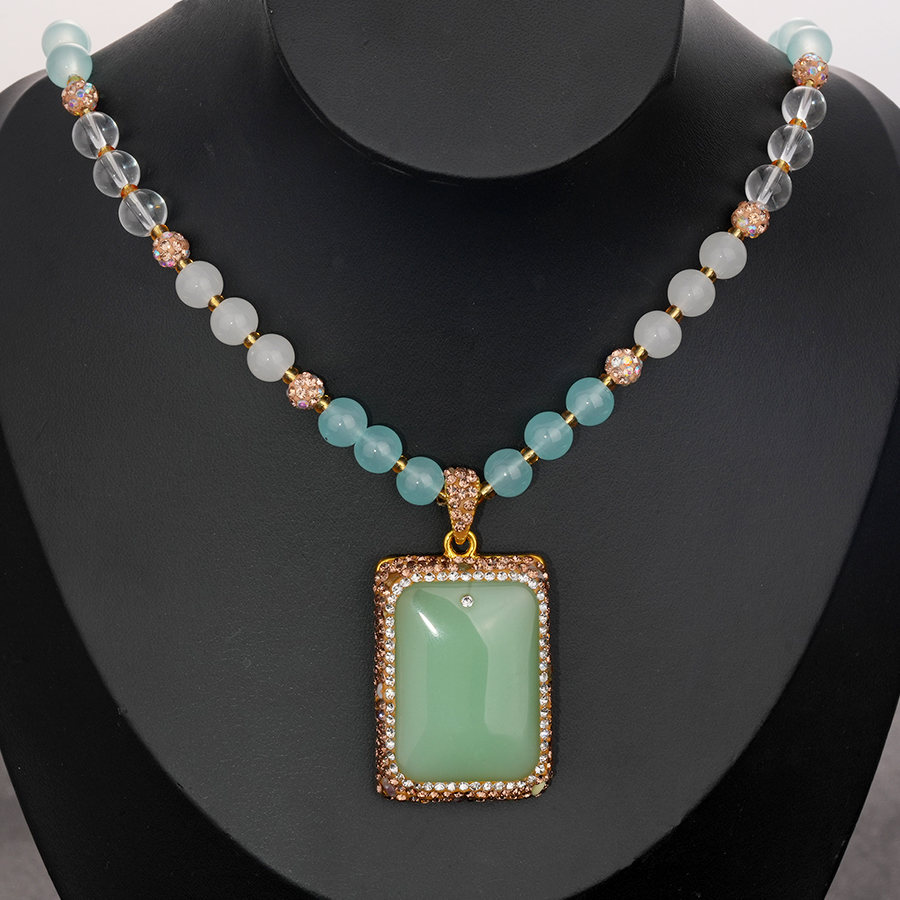 铜合金合成锆石项链 浅绿色百搭女款时尚气质毛衣链小众-2153饰品