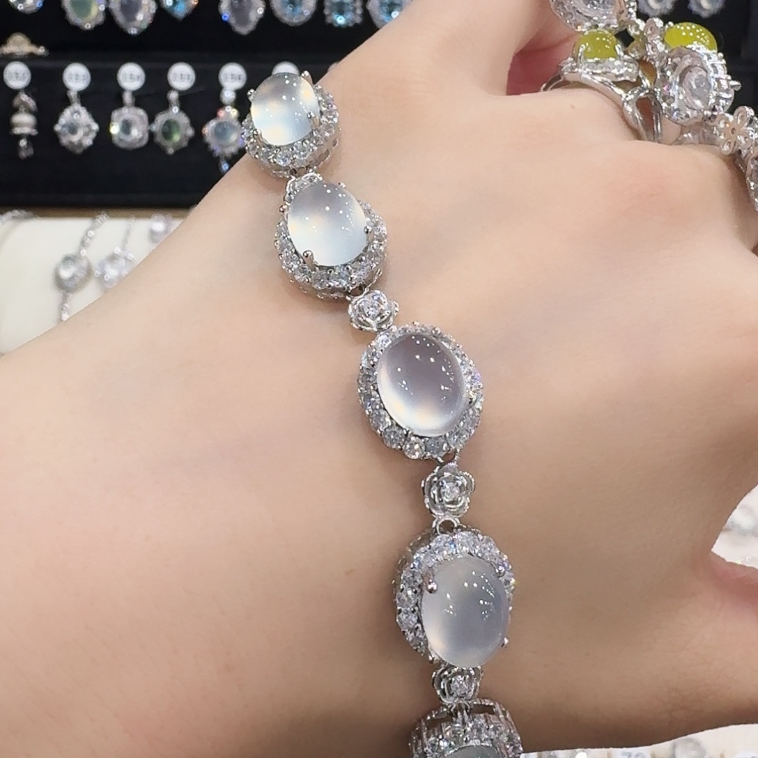 吃***？银S925镶嵌蛇纹石玉手链