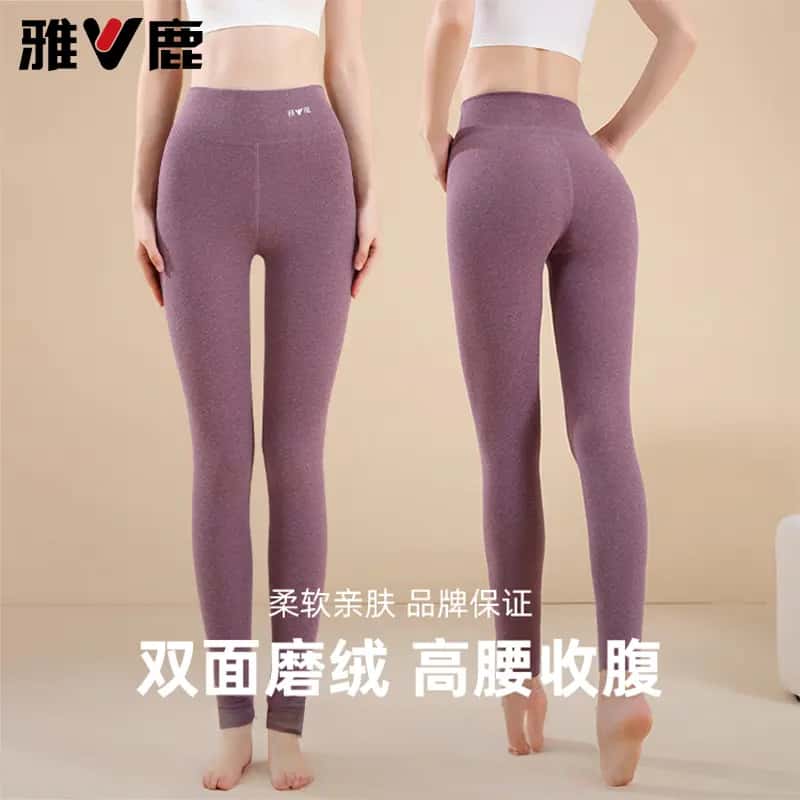 V/雅鹿雅鹿女士保暖裤磨绒高腰加绒加厚睡裤秋裤厚款修身内穿打底商品图