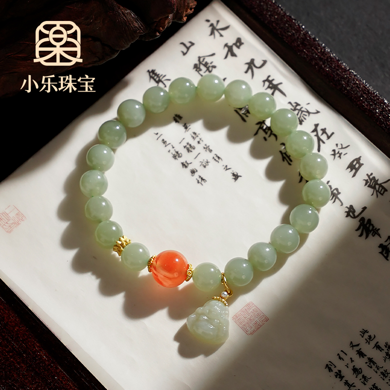 原创单圈和田玉南红佛公S925银手链多样性发一-9934-1