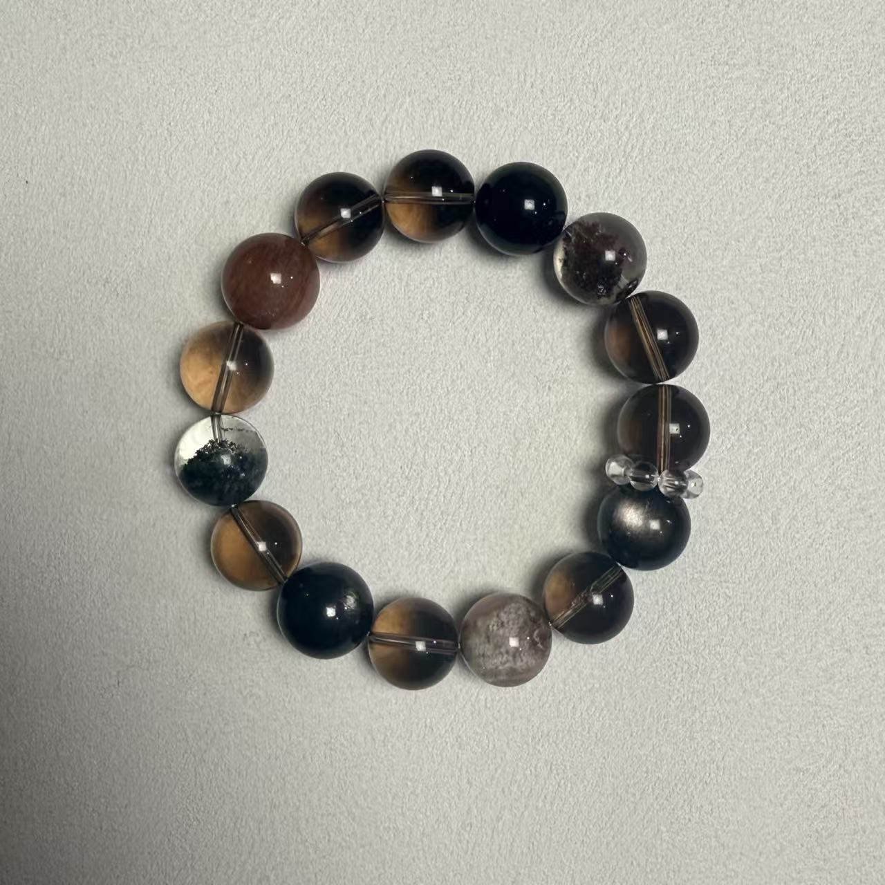 天然水晶茶晶四季幽灵兔毛设计款水晶手串 一物一图