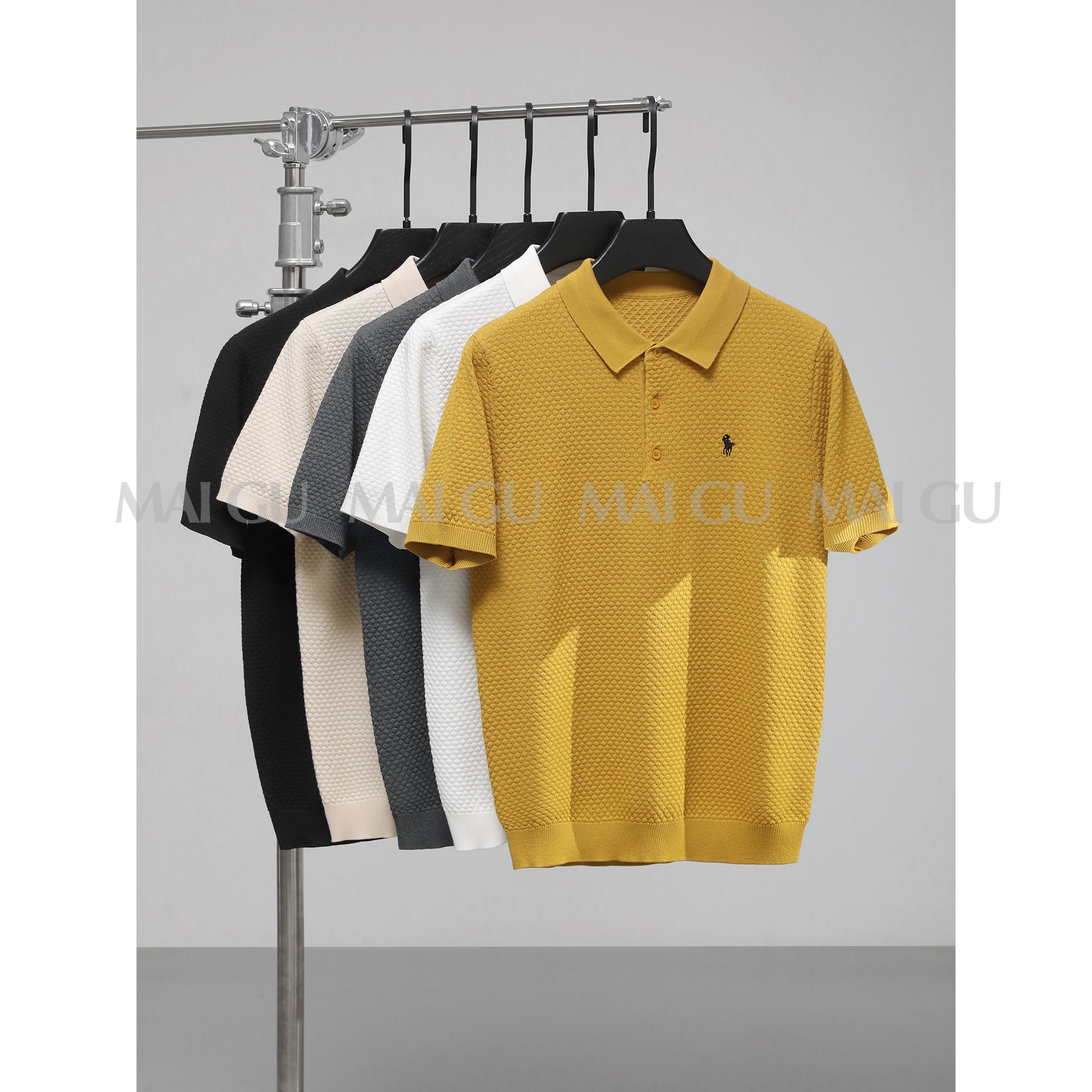 【LAG】夏季高定老钱奢感重磅透气短袖骑士刺绣设计男士针织POLO衫