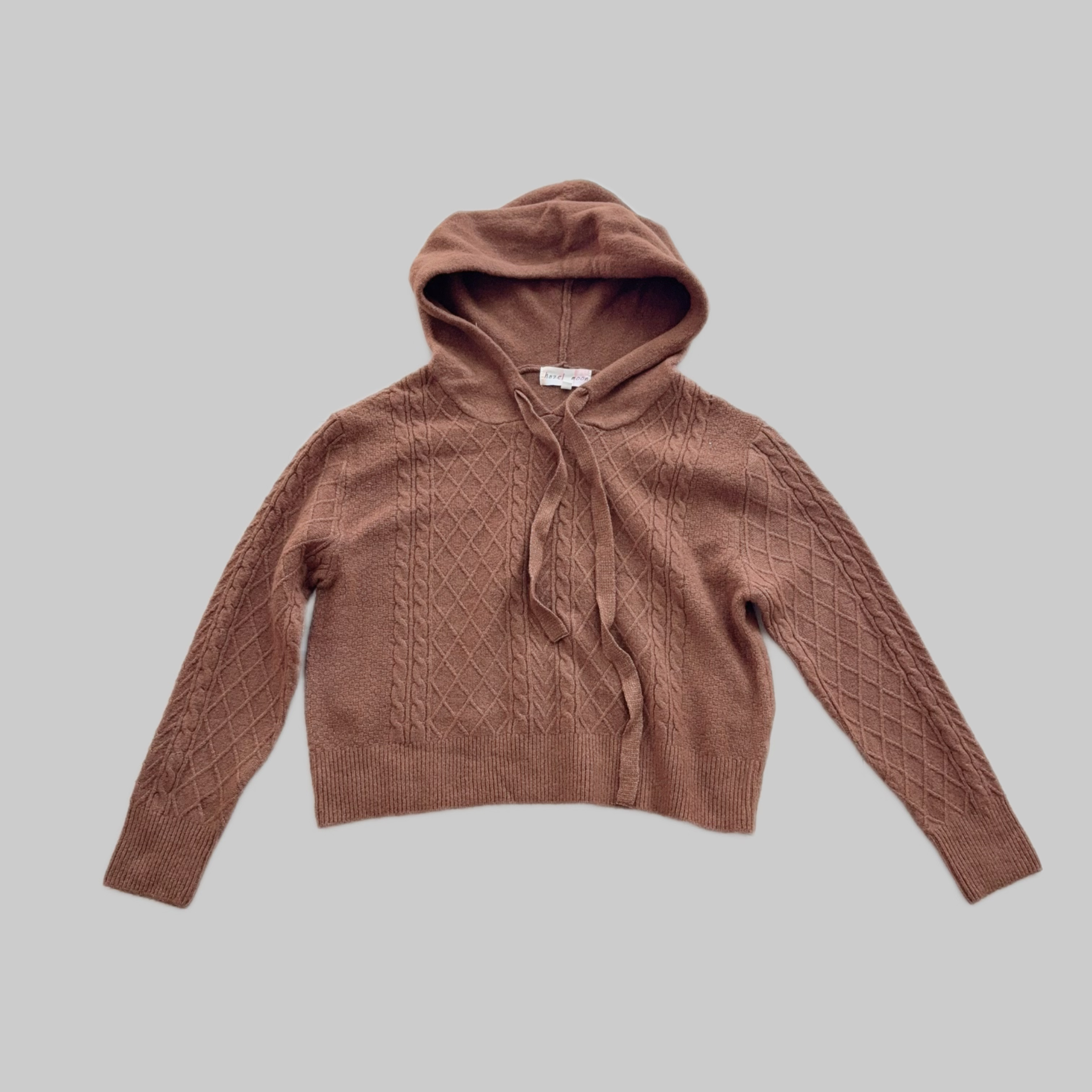 D112 带帽编花文艺风宽松休闲套头针织毛衣（部分无帽绳）