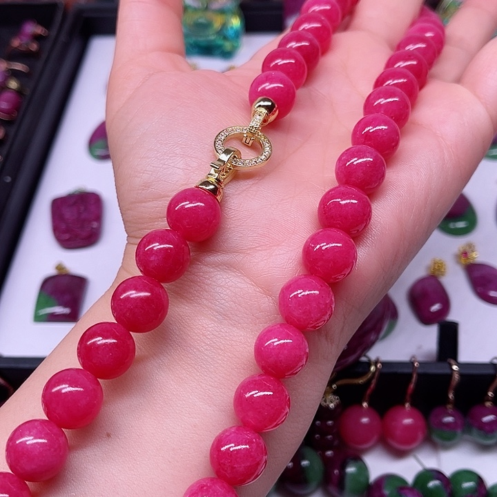 红宝石蔷薇项链银S925镶嵌