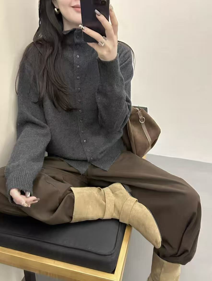 【软糯立领毛衣】毛衣开衫外套女秋冬可内搭韩系宽松针织衫19802-