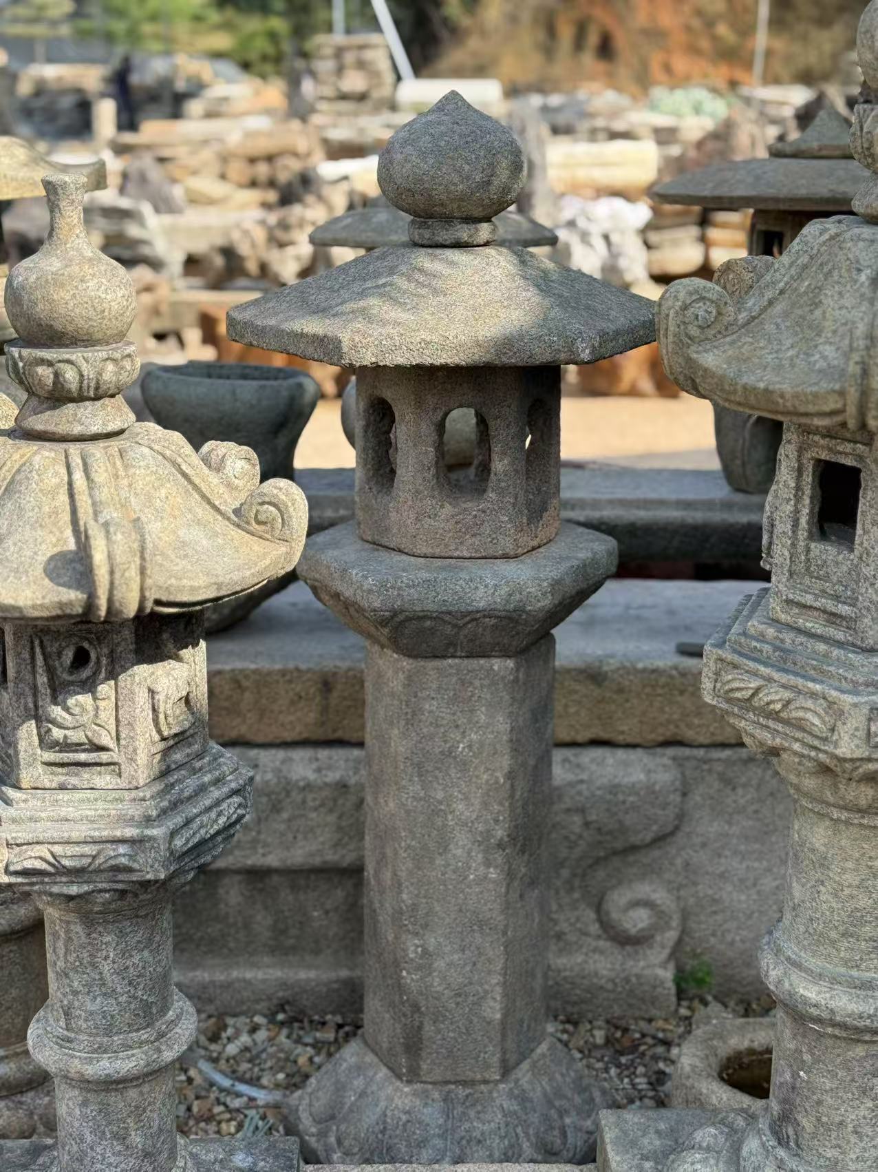 有道顽石：庭院六角莲花屋檐石灯125*48