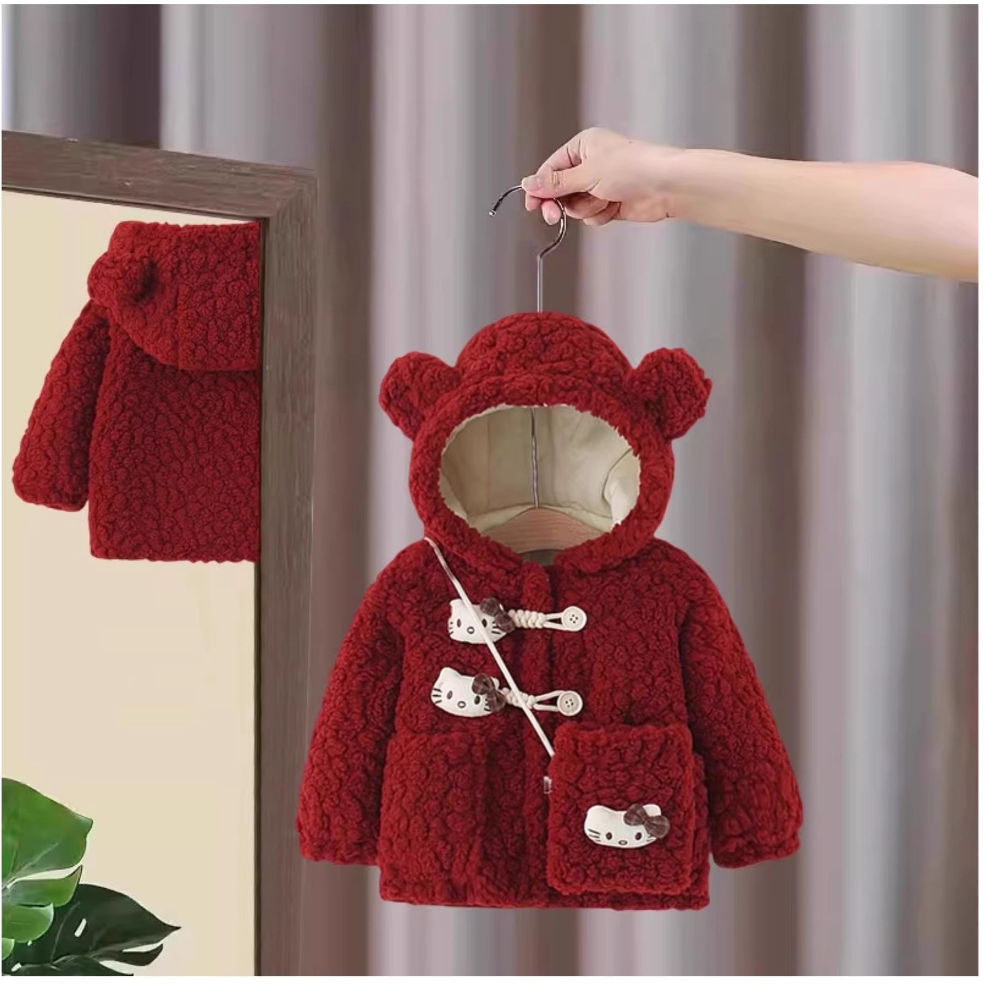 女童红色毛毛衣新款洋气儿童上衣宝宝卡通公主风可爱外套