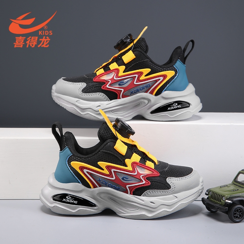 喜得龙秋季皮面透气儿童运动鞋男童鞋子中大童跑步运动鞋防滑耐磨