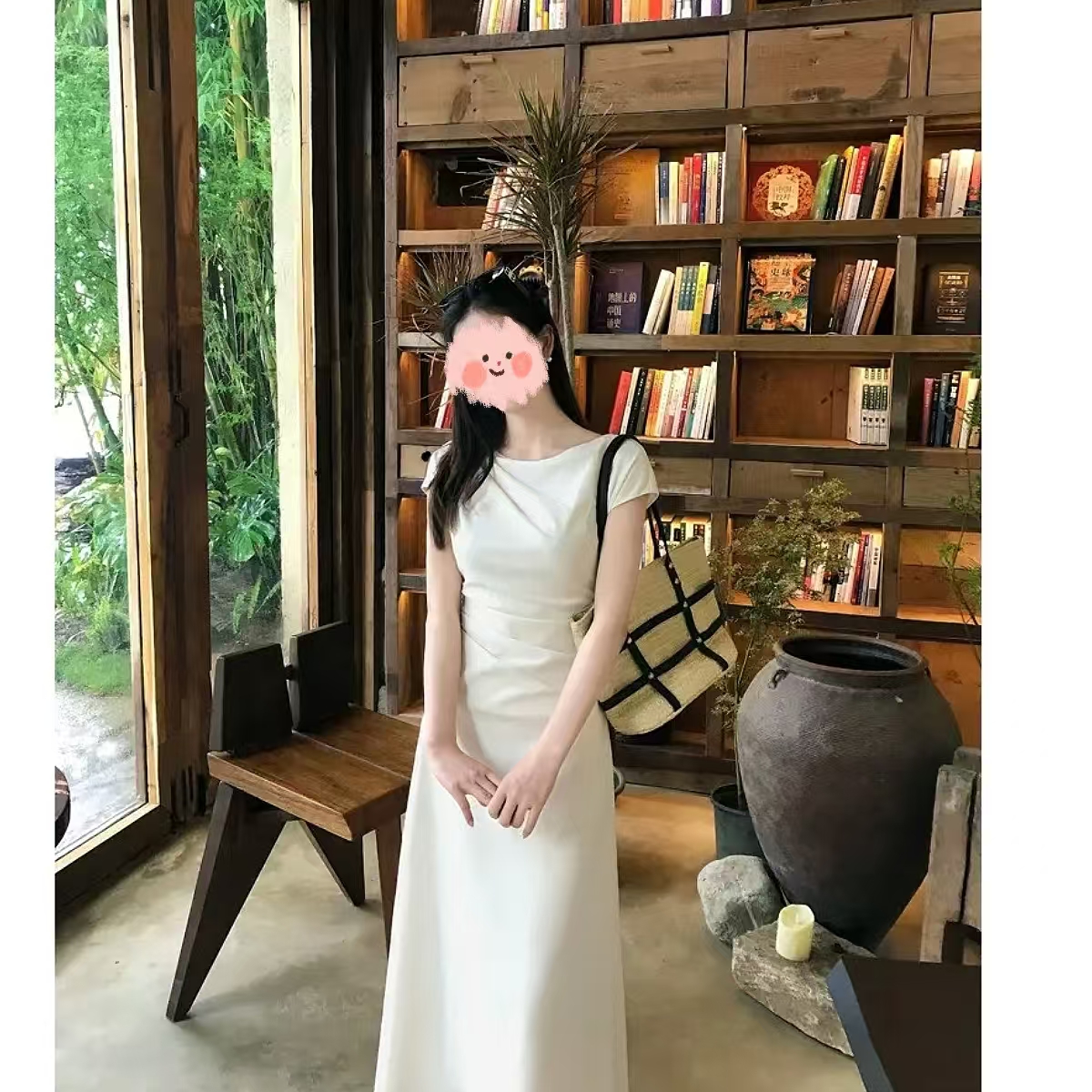 【清雅艺术生】气质知性简约斜肩连衣裙姐系显瘦慵懒长裙ZWY005