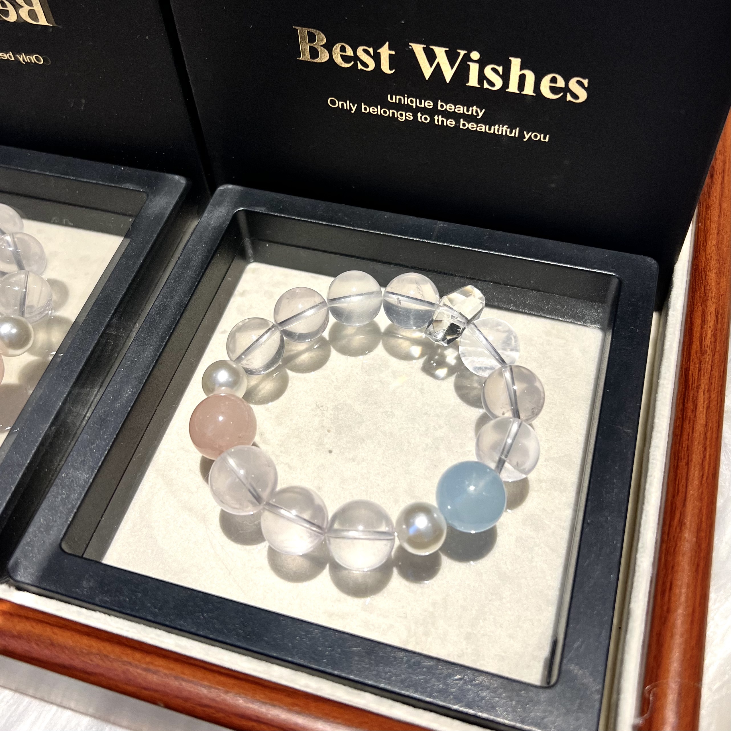 【R女士】天然莫桑星光芙蓉粉水晶海蓝宝 手链女手串招正桃花旺姻缘