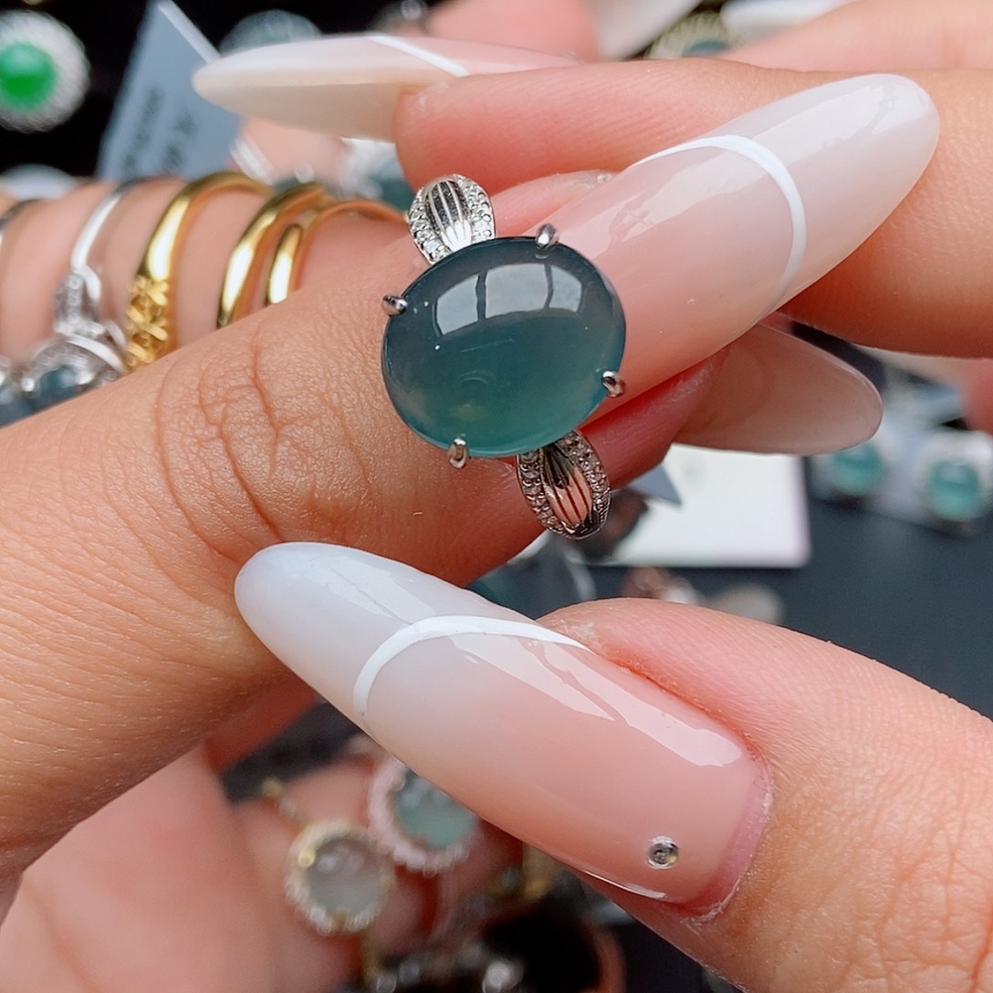 翡翠戒指银S925镶嵌22446