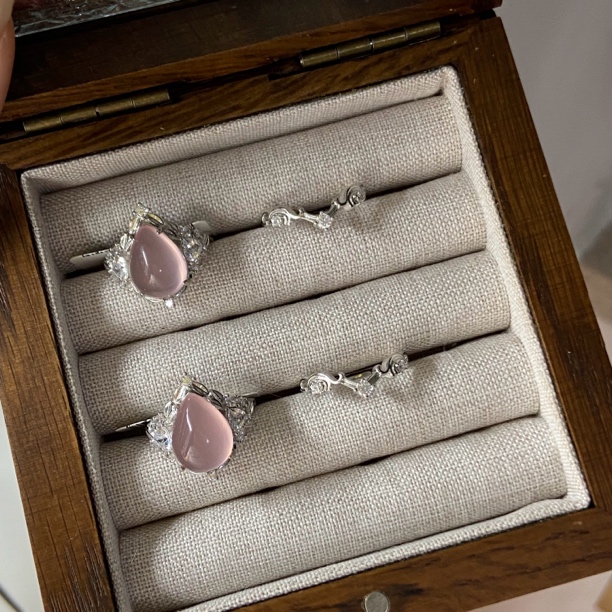 S925银 星光粉水戒指【特价不退不换】开口可调