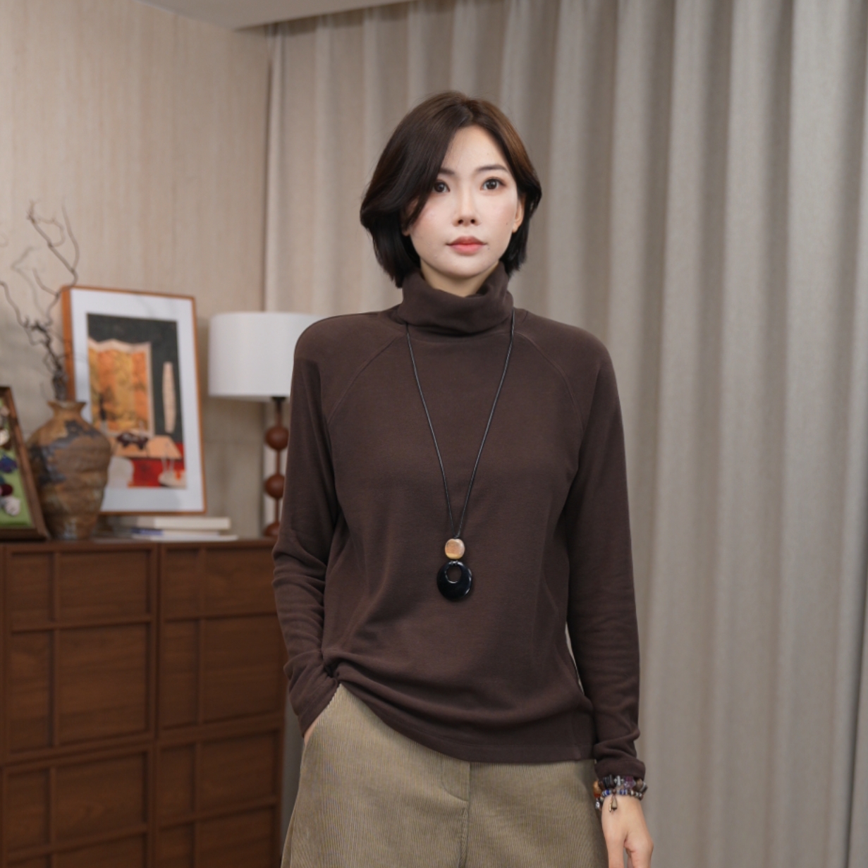 CHENGRAN<云朵慕斯1>绵羊毛保暖针织衫上衣高领毛薄款堆堆领长袖