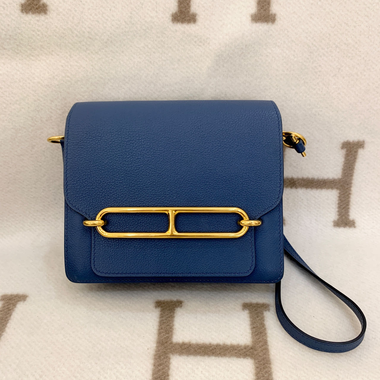 99新 Hermes/爱马仕 mini roulis 19A evercolor明蓝色mm12432208