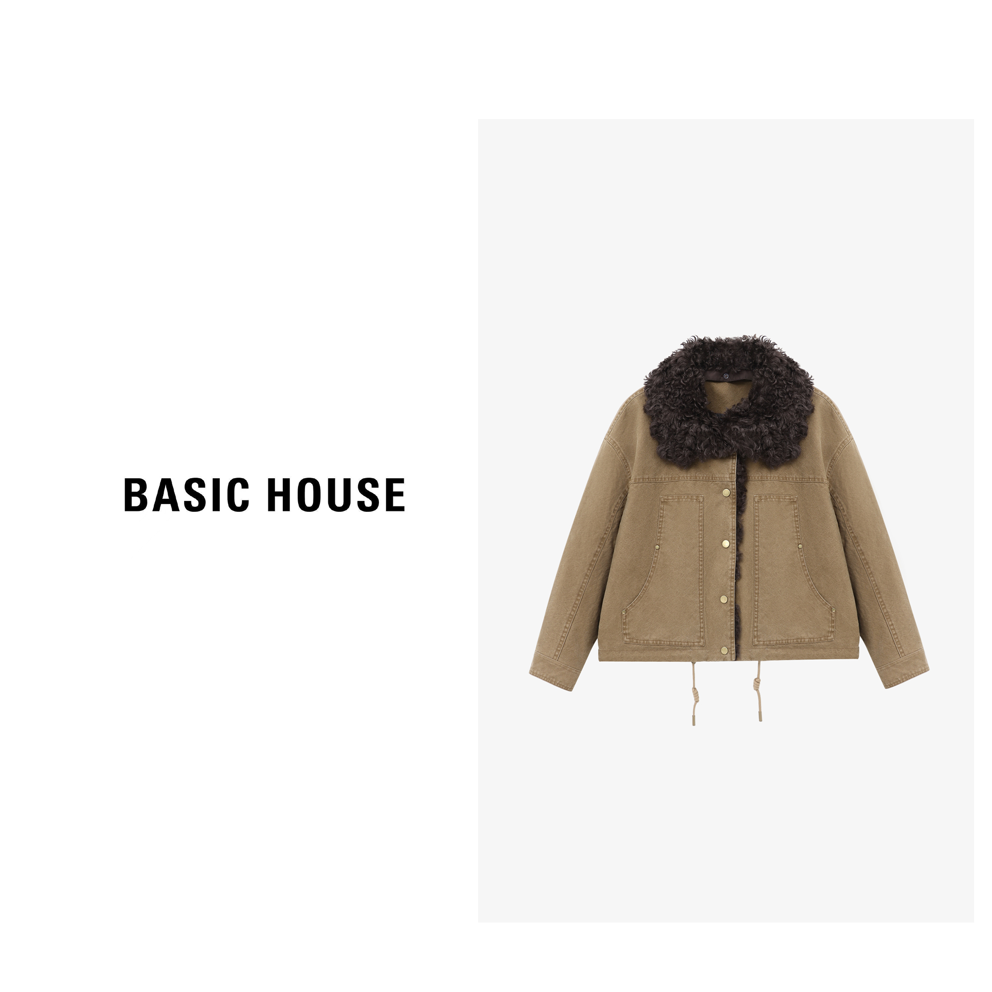 Basic House/百家好冬季新款复古牛仔可拆毛领鹅绒服-B0625B5QPS2