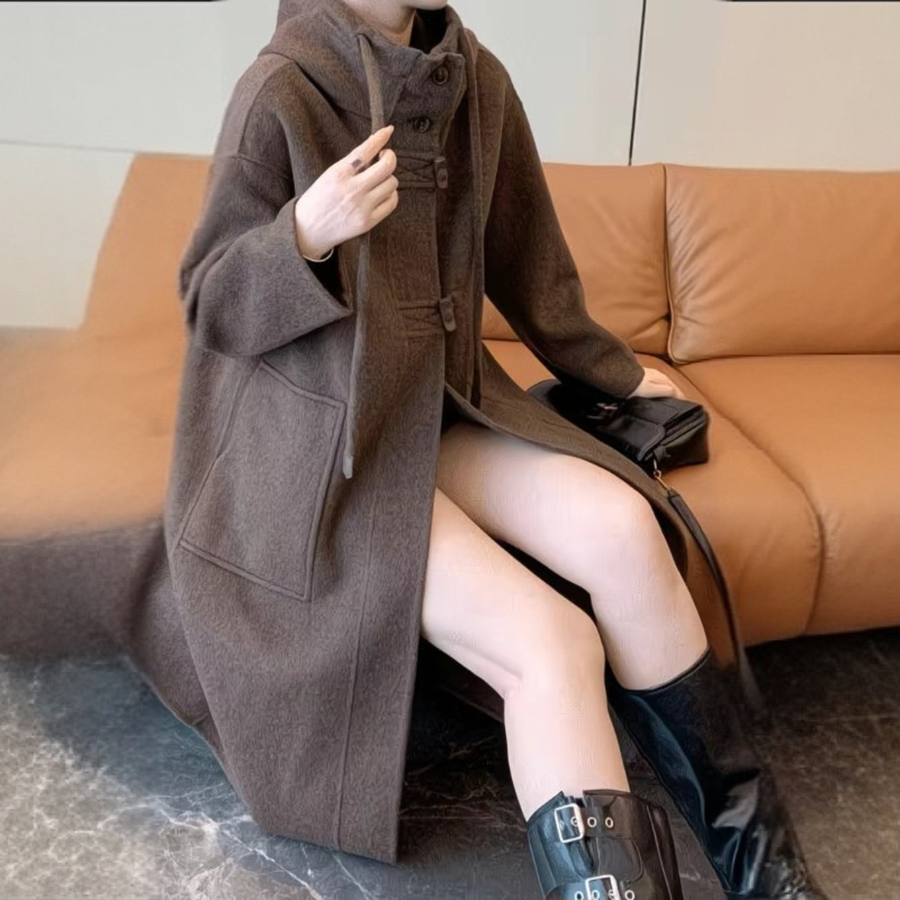 秋冬新款大码A325温暖毛呢大衣高档系列连帽温柔风双面呢高级感