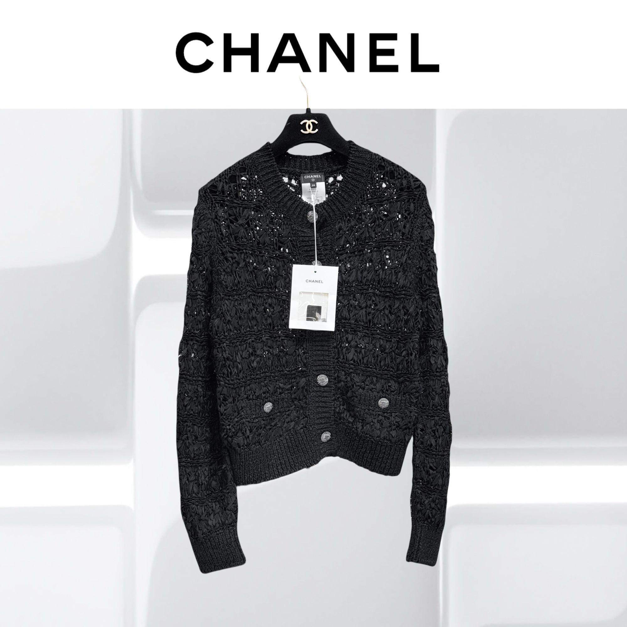 99新 Chanel/香奈儿 38码 黑色 镂空 长袖 针织 开衫