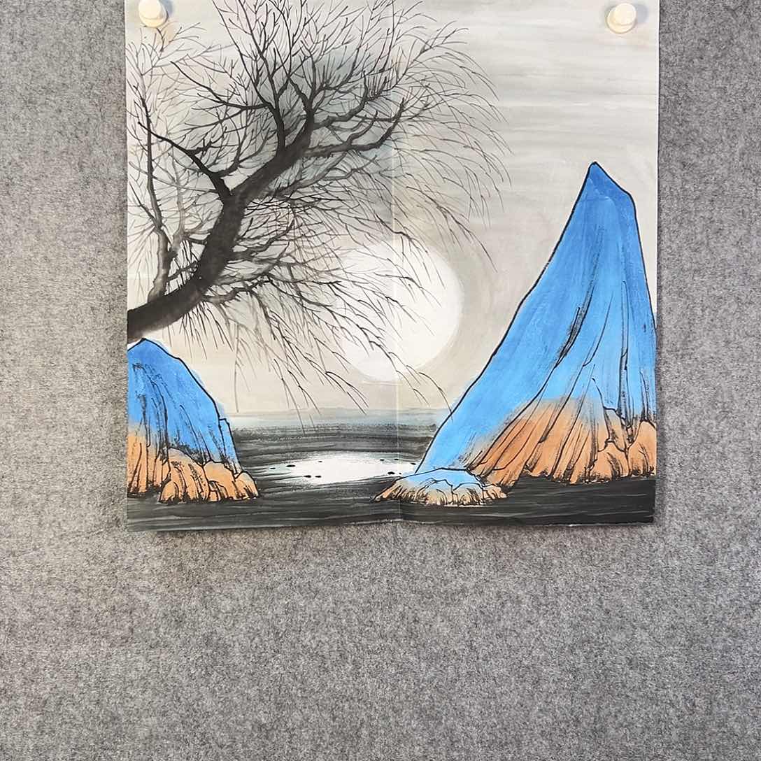 国画453 花鸟在树丛的顶端鸣叫叫声
