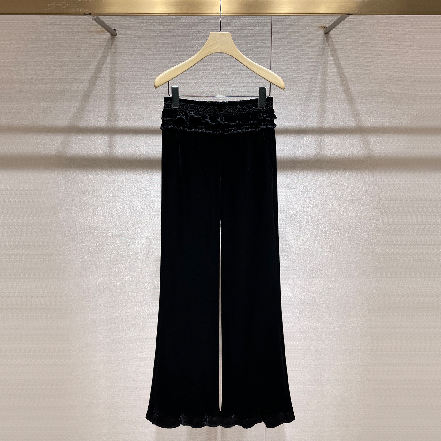 丝绒休闲长裤女2025秋冬新款小个子高腰木耳边直筒阔腿裤时尚显瘦