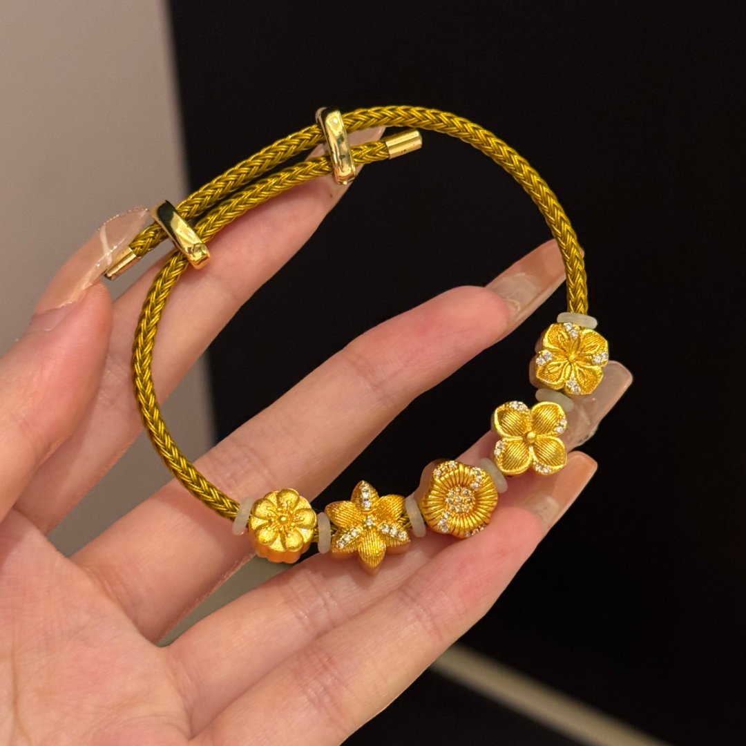 合金手镯 【金店同款】新中式一路生花轻奢精美百花手链金色