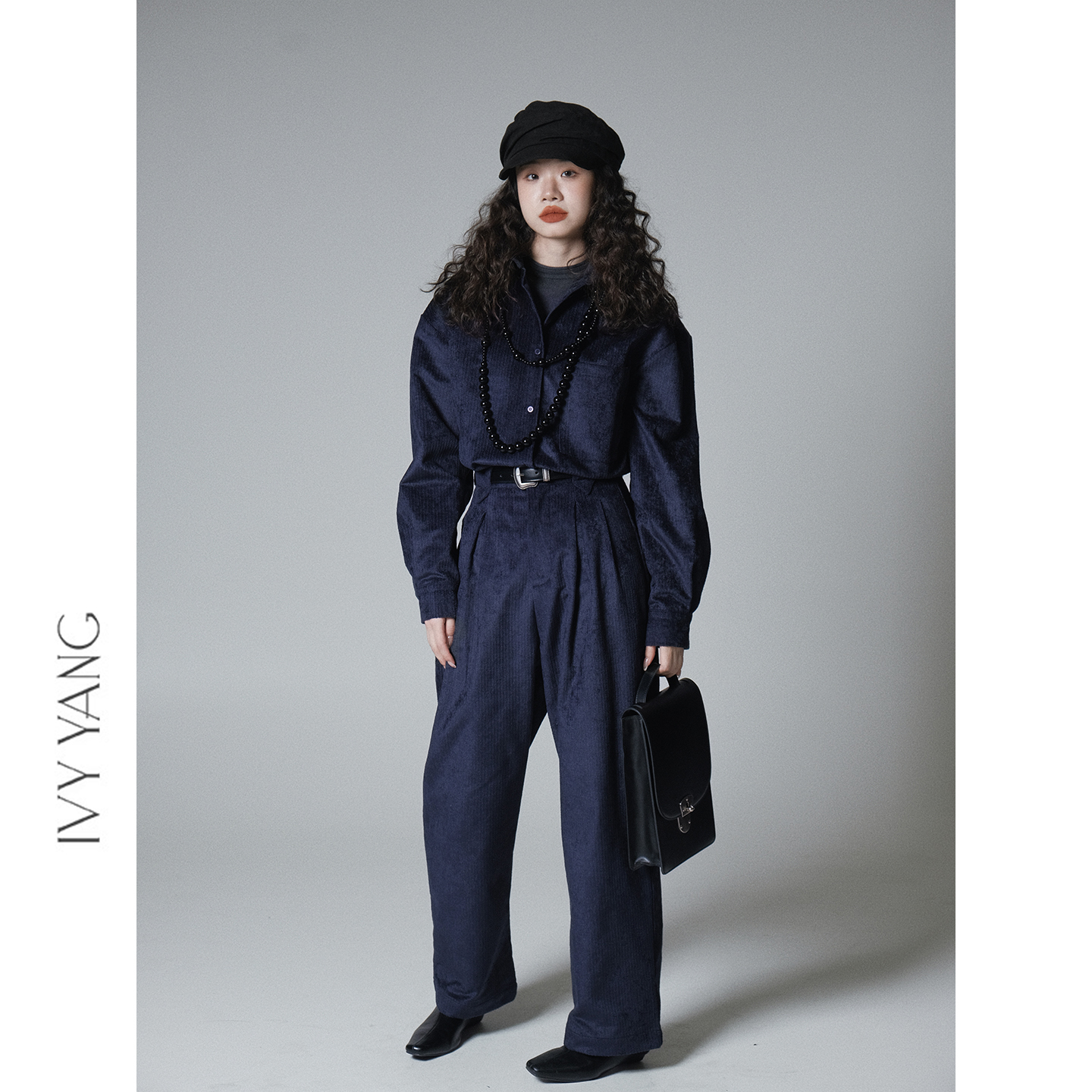 IVY YANG2复古个性坑条绒发热呢柔软直筒休闲裤