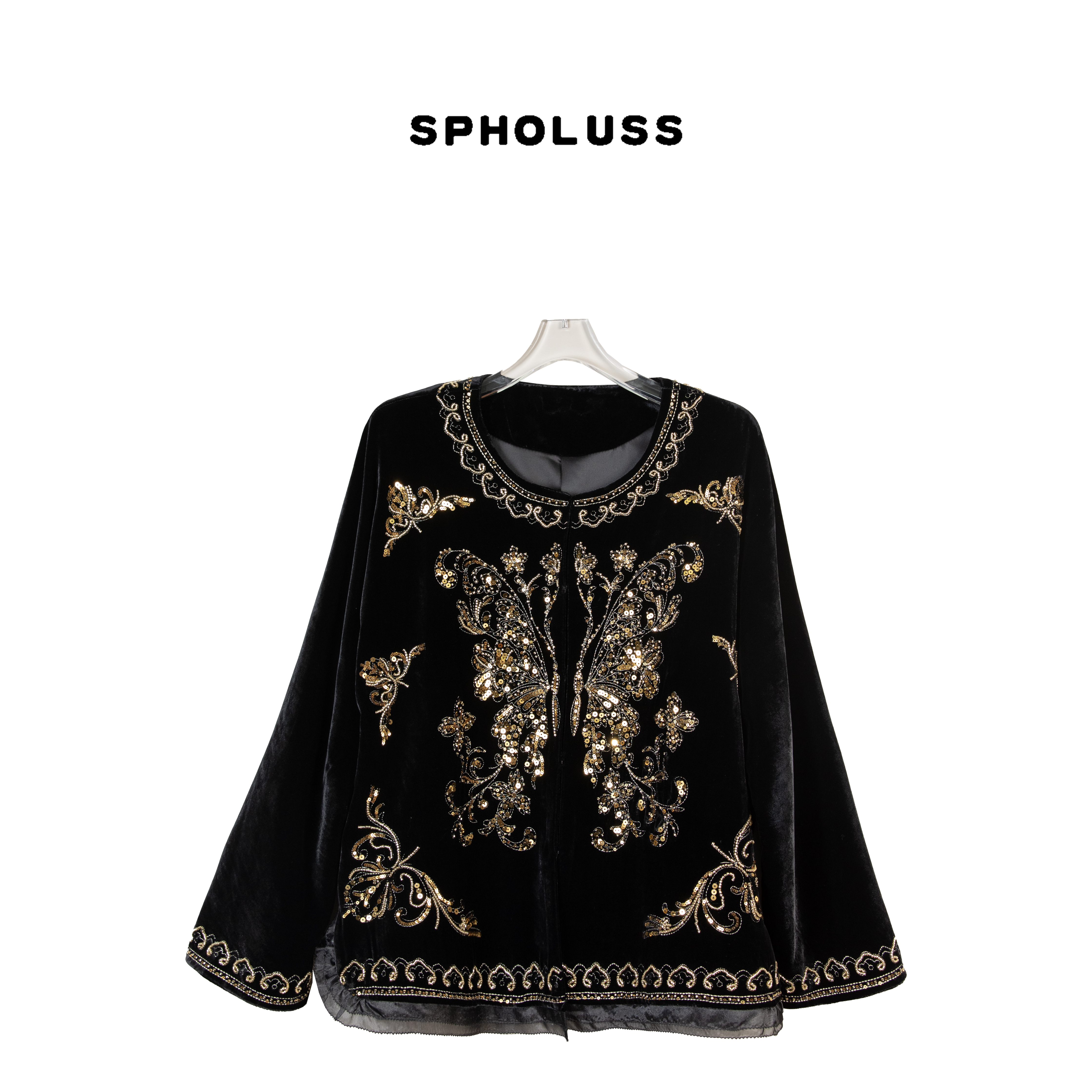 【丝芙玉禄】【K480】重磅100%真丝丝绒重工蝴蝶钉钻结真丝丝绒外套