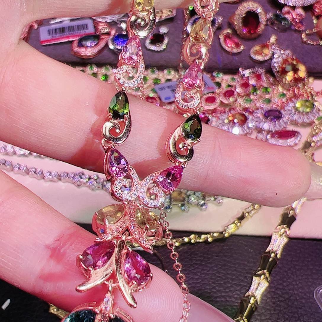 碧玺碧玺套链银S925镶嵌