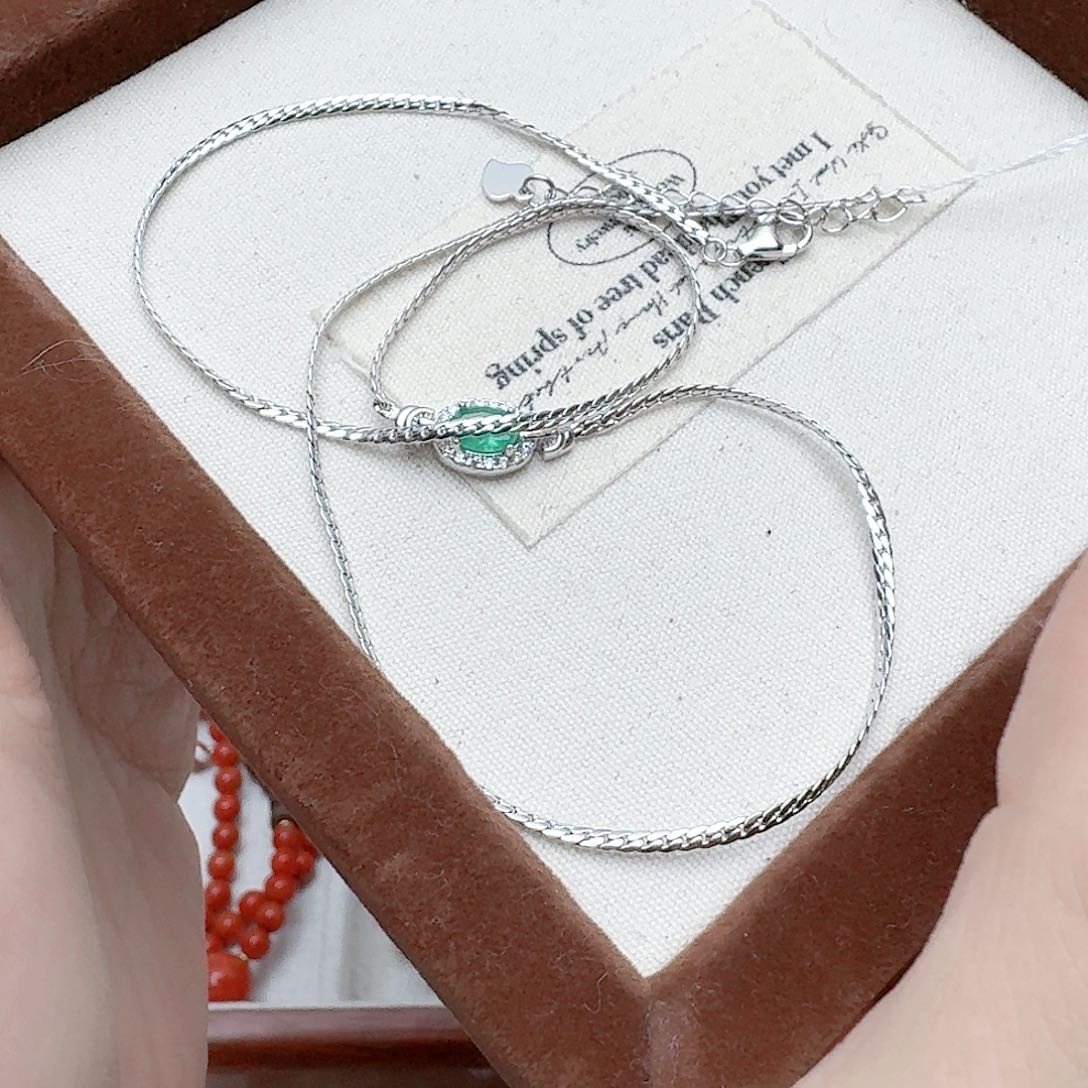 祖母绿项链银S925镶嵌