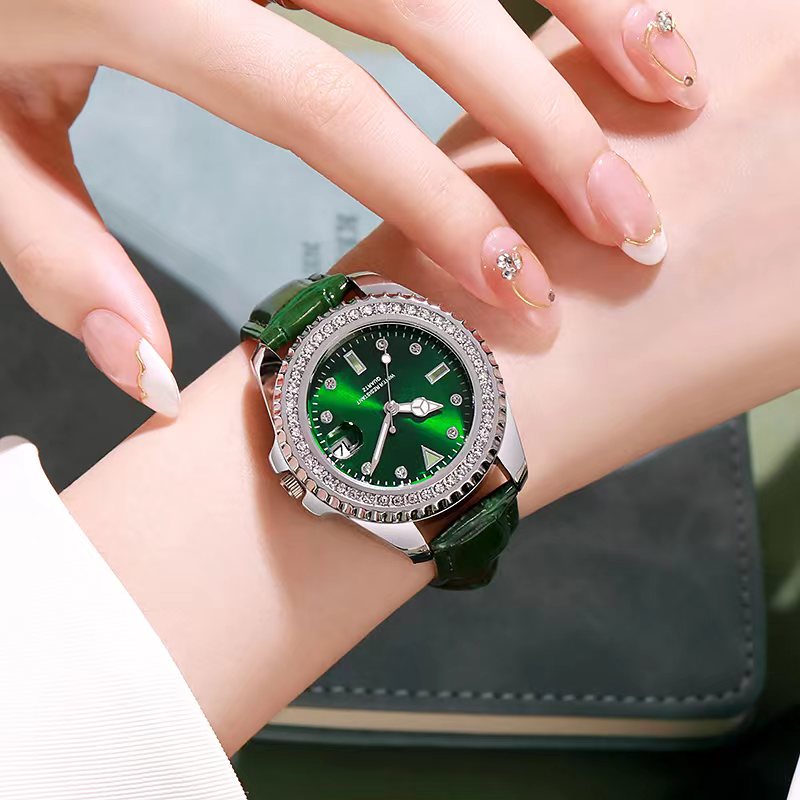 轻奢简约经典气质绿色时尚精致女士腕表