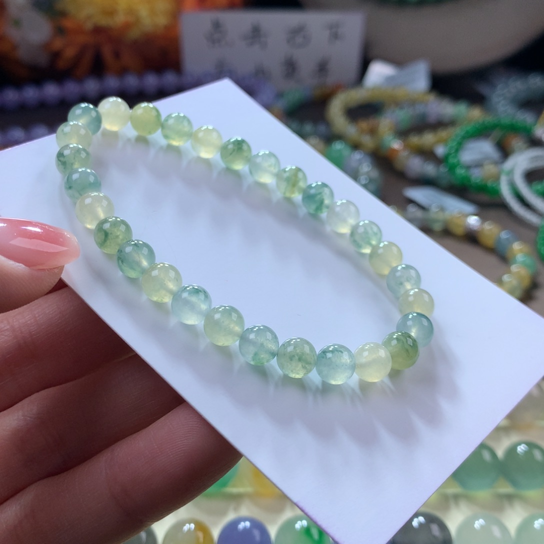 翡翠手链未镶嵌冰黄加绿卡6