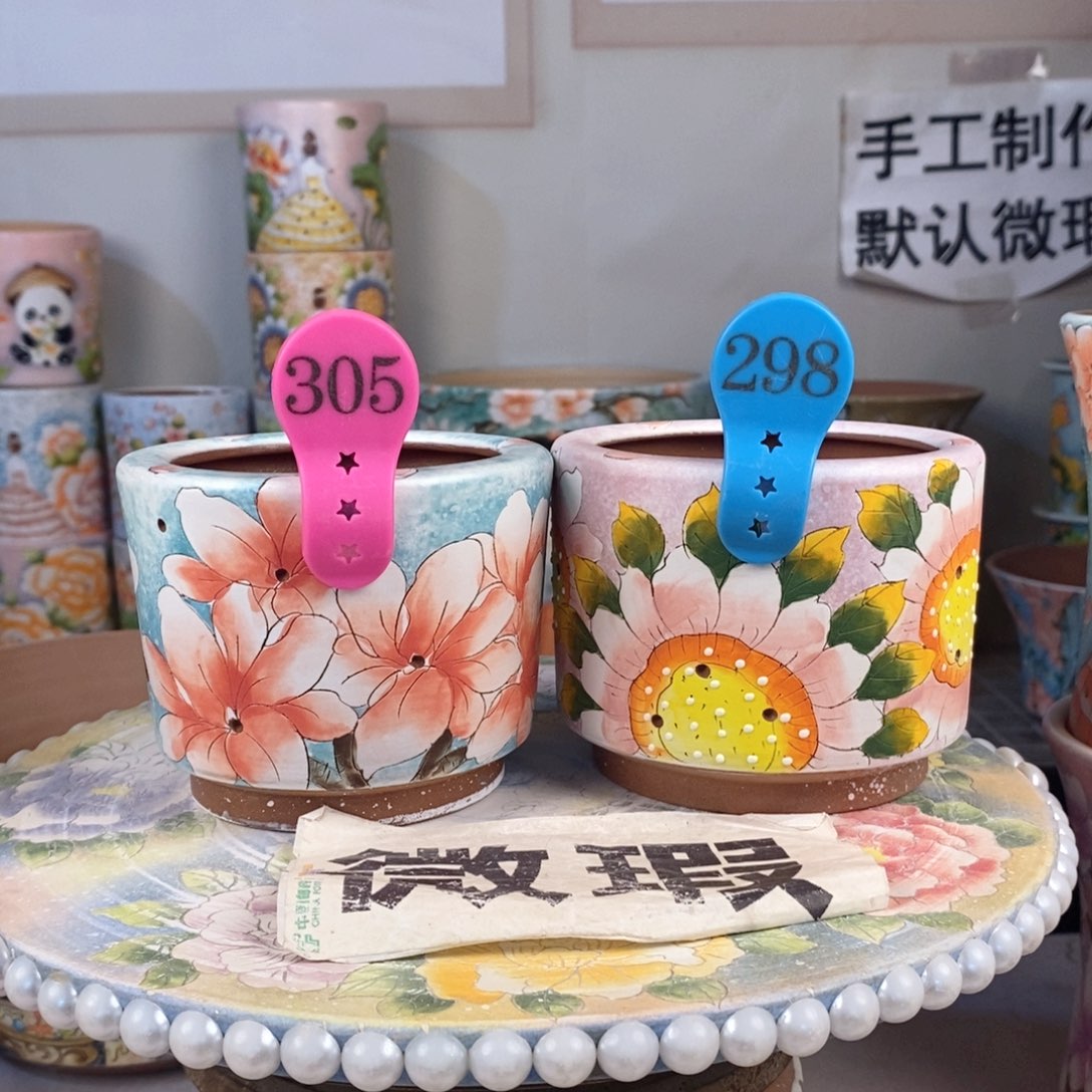 紫砂花盆红陶手绘花盆