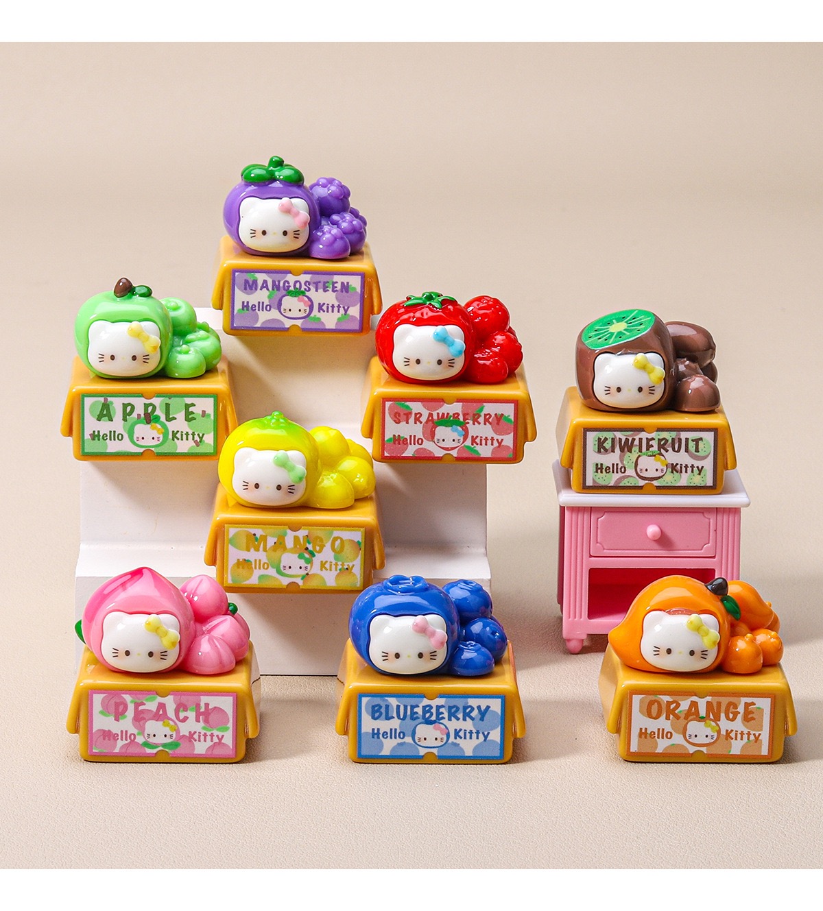 【直播拆】KT猫水果箱萌粒DIY手工配件桌面摆件装饰立体苹果树脂